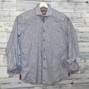 7 Downie St Couture Men’s Blue Striped Button Up Shirt Size M/L UK 4